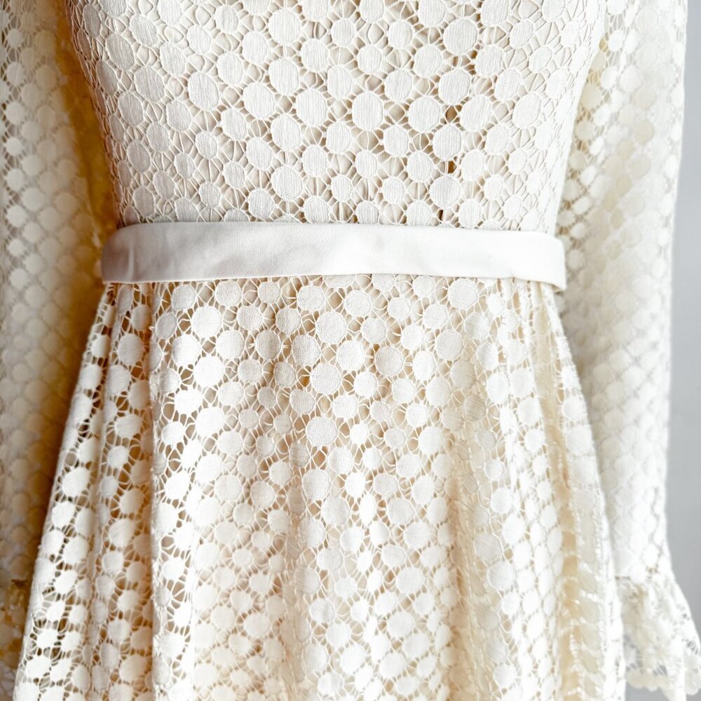 Vintage Jac An Ivory Crochet Long Sleeve A line Maxi Dress Wedding Boho S - Picture 5 of 11